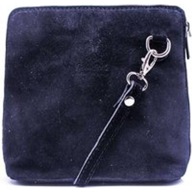 Small Genuine Italian Suede Leather Zip Around Crossbody Bag - Navy - One Size