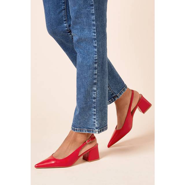 Patricia Faux Leather Slingback Medium Block Heel Court Shoes - Red - 4