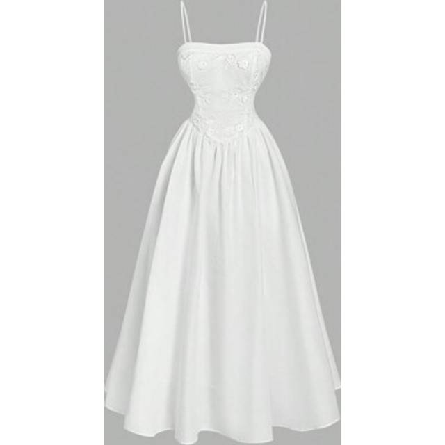 SHEIN Women White Embroidered Fitted Long Dress,Vacation Outfits Woman,Summer Dress,Western Wear Women,Country Outfits,Beach Vacation Wear,Boho Dress Women,