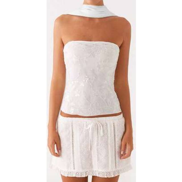 SHEIN Women&#39;s Sequin Crop Tube Top  Rhinestone Floral Embroidery Sleeveless Slim Fit Strapless Tops  Y2K Bandeau With Scarf