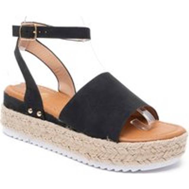Espadrille Sandals Platform Wedges Ankle Strap - Black - 7