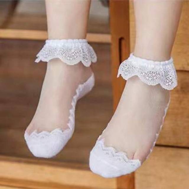 SHEIN 1 Pair Kids Girls Mesh Lace Trim Ankle Socks For Newborn To 14 Years Old