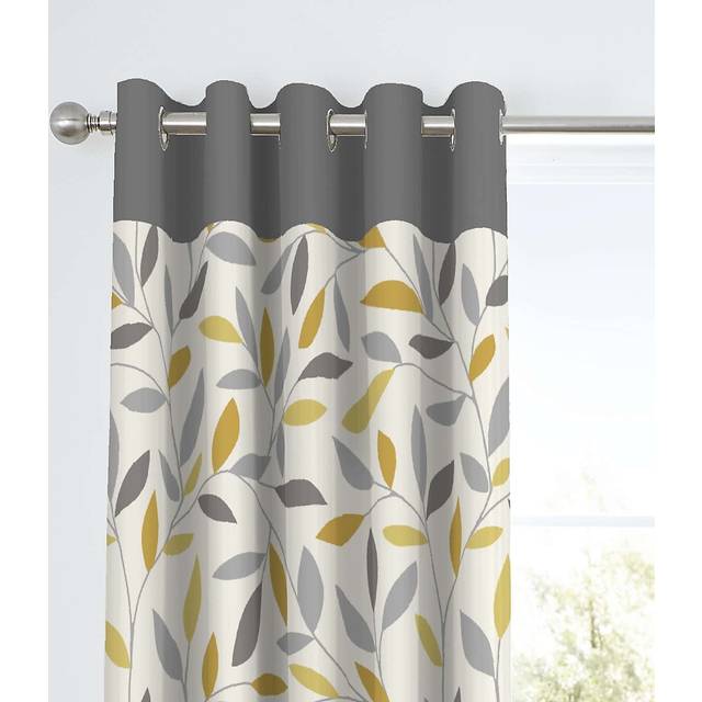 Fusion Beechwood Ready Made Eyelet Curtains Ochre - Grey/Yellow/Ochre