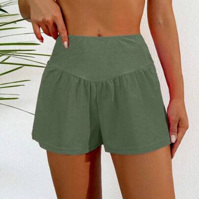 SHEIN Vacation Casual Solid Color Wide Waist Side Pocket Beach Shorts