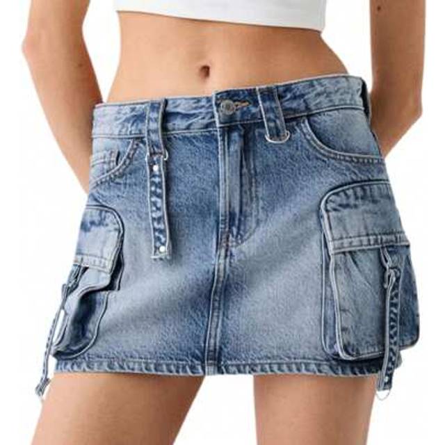 SHEIN Women&#39;s Denim Cargo Skirts Fashion Low Waist Flap Pocket Jean Mini Skirts A-Line Skirts Streetwear