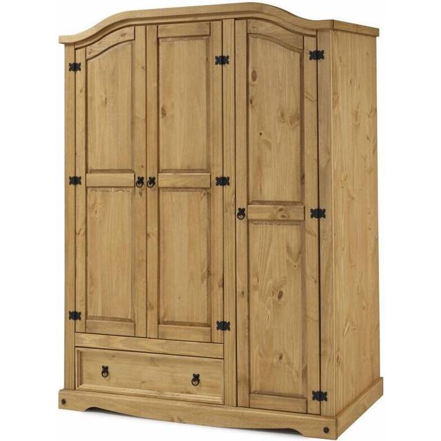 Mercers Furniture Corona 3 Door 1 Drawer Wardrobe Solid Pine With Mexican Styling, Brown