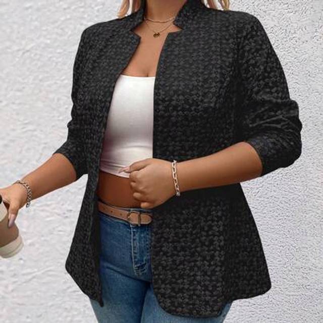 SHEIN Plus Size Pink Jacquard Mid-Length Slim-Fit Lightweight Blazer Graduation,Back To School,Teacher Outfits For Women