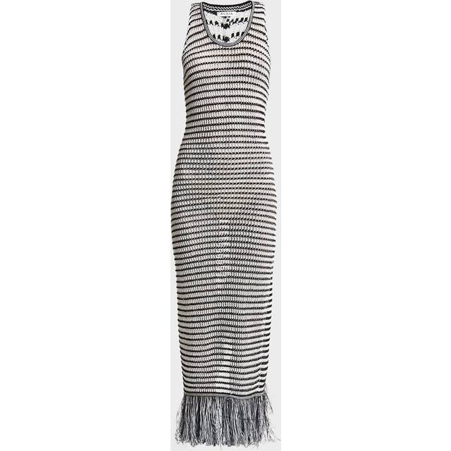 Striped Crochet-Knit Sleeveless Maxi Dress With Fringe Hem - BLANCNOIR - 34 FR (2 US)