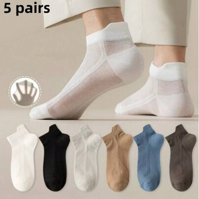 SHEIN 2pcs/5pcs/10pcs Unisex Breathable Mesh Ankle Socks, Sweat-Absorbent Solid Color Low-Cut Boat Socks For Spring And Summer