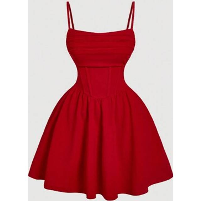SHEIN Plus Size Solid Ruched Cami White Summer Dress,,Birthday Dresses For Women