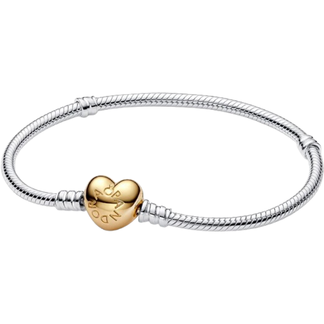 Pandora Bracelets Pandora Moments Pavé Heart Clasp Snake Chain Design Bracelet 568707C00
