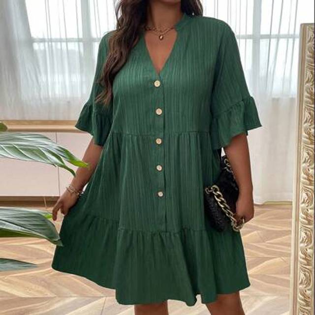 SHEIN Plus Flounce Sleeve Ruffle Hem Smock Dress
