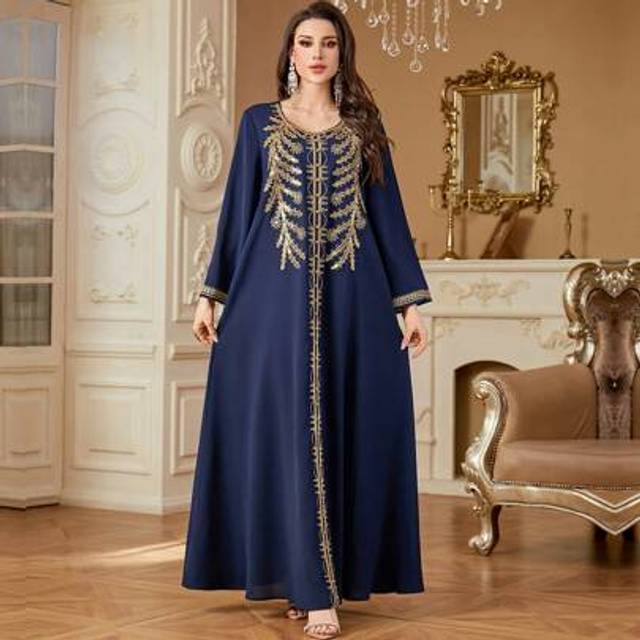SHEIN Arab-Style Heavily Embroidered & Beaded Casual Dress, Modest Kaftan