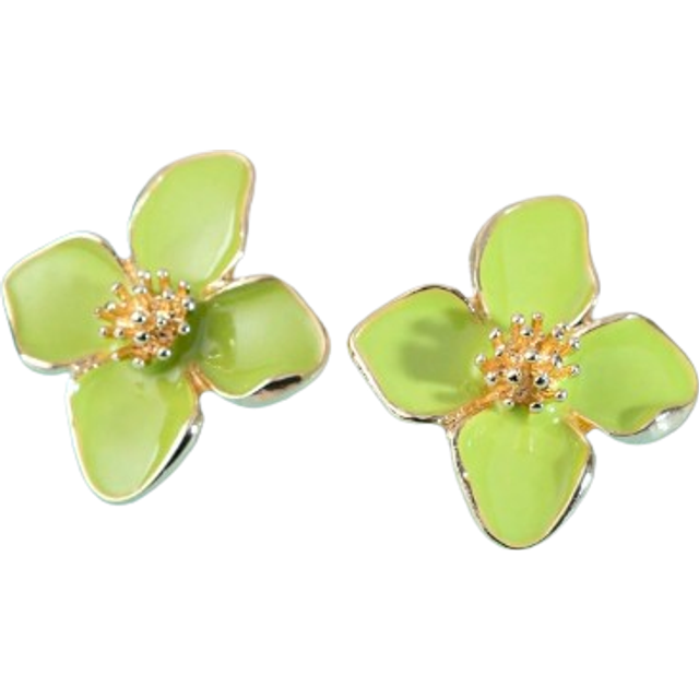 SHEIN 1 Pair Fashion Elegant Sweet Simple Versatile White, Pink, Burgundy, Purple, Green, Multi-Color Enamel Four-Petal Flower Stud Earrings For Women, Suit