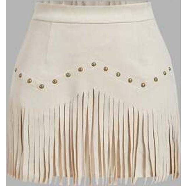 SHEIN Plus Size Women&#39;s Vintage Hippie Rivet Fringe Black Suede A-Line Skirt, Autumn Skirt,Nashville Outfits,Pirate Skirt Country Concert Outfit People Of S