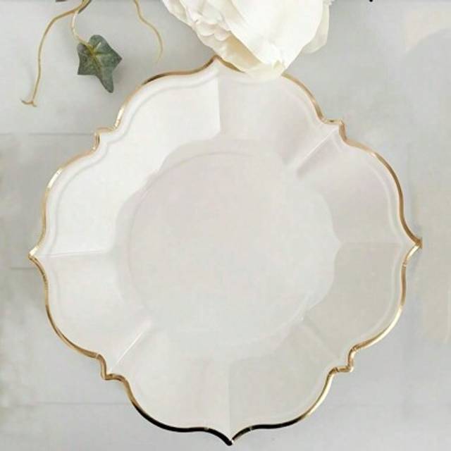SHEIN 10Pcs/30Pcs-Pack White Paper Party Plates With Golden Foil Scalloped Edging For Birthday Wedding (9 Inches)