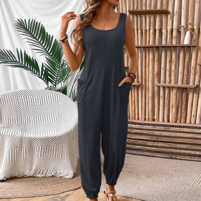 SHEIN Women&#39;s Vacation Casual Solid Color Pocket Jumpsuit