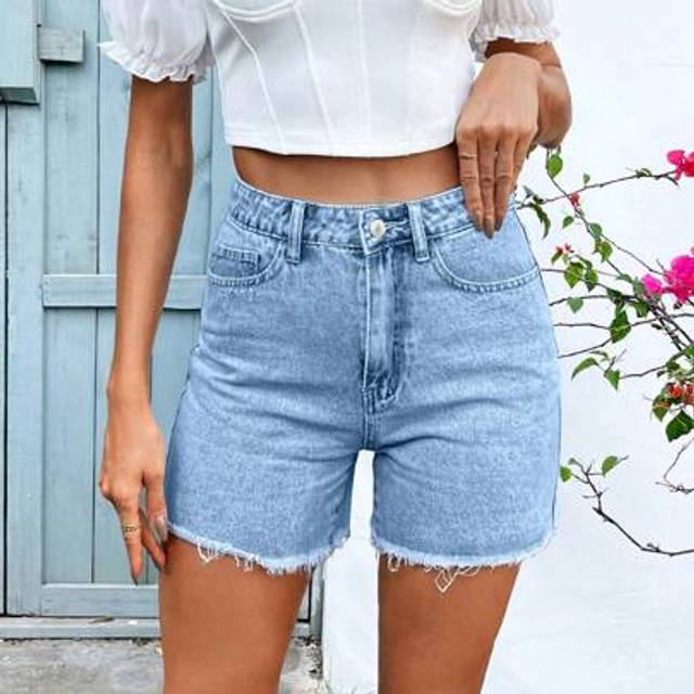 SHEIN Mobula Sound Casual Vacation Sexy Music Festival Pocket Butterfly Embroidery Frayed Y2K Young Collegiate Fashion Women Denim Blue Shorts For Summer