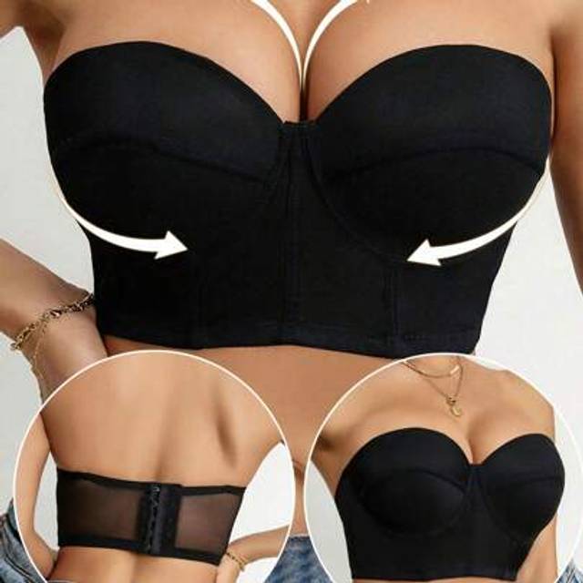 SHEIN Longline Strapless Underwire Bra For Women, Seamless Backless Design, Comes With Detachable Transparent Shoulder Straps