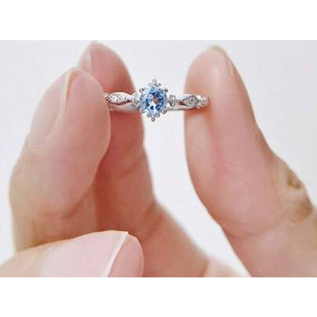 SHEIN 1 Piece S925 Sterling Silver Ring With Aquamarine, Elegant Gemstone Jewelry For Women, Ideal For Proposal, Engagement