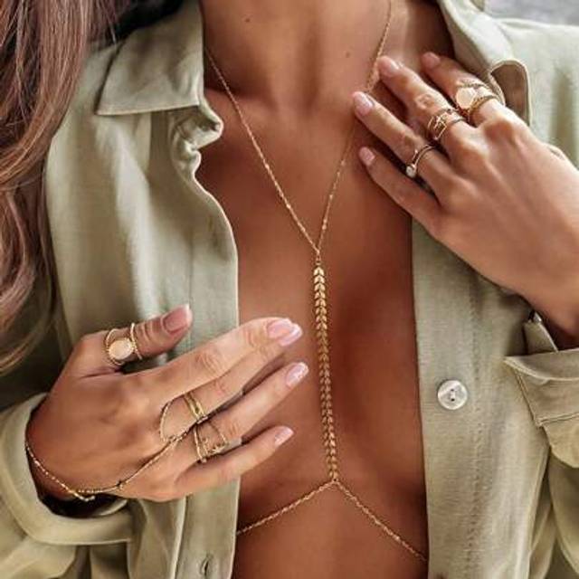 SHEIN Simple Chest Bra Chain Waist Belly Necklace Choker Sexy Rhinestone Multilayer Body Chain Jewelry For Women
