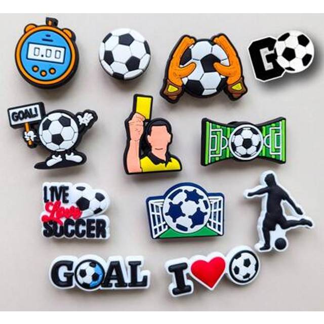 SHEIN 12 PCS Football Series, Football, Football Field, Timer Shoe Charms ForÂ ShoeCharms Pack For Wristband Bracelets Sandals Bubble SlidesPVC Shoe Charms