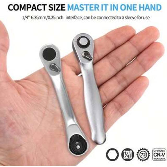 SHEIN 1pc Mini Ratchet Wrench Quick Dual-Direction Ratcheting Socket Bits Screwdriver, Portable 1/4&#34; Spanner
