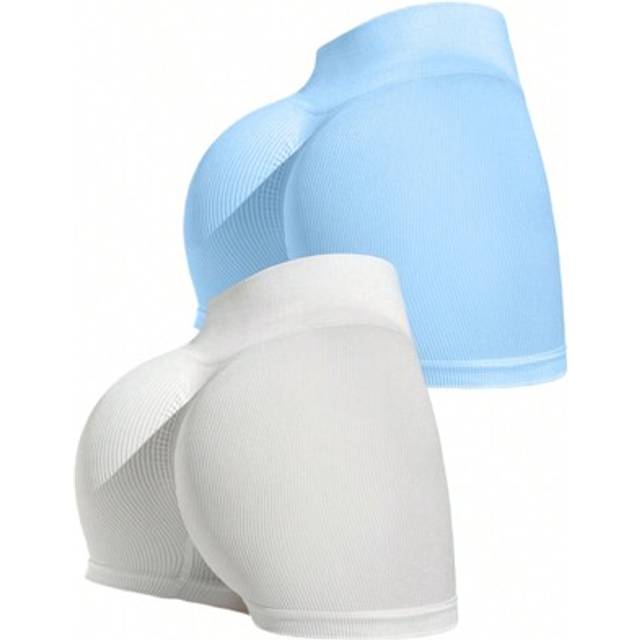 SHEIN 2pcs Minimalist Solid Color High Waist Seamless Sports ShortsWomen Sweat Short, Gym Short, Biker Short