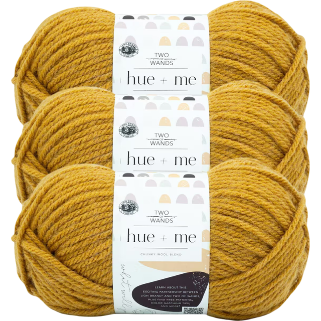 Lion Brand Hue + Me Yarn for Knitting  Crocheting  and Crafting  Bulky and Thick  Soft Acrylic and Wool Yarn  Mustard (3-Pack)