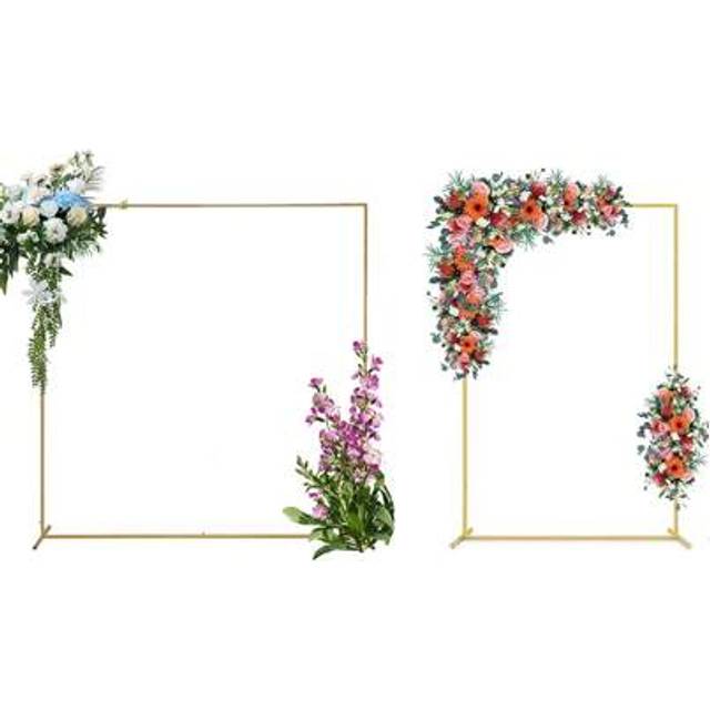 SHEIN Gold Wedding Arch Backdrop Stand, Square Rectangular Metal Balloon Arch Frames, Garden Flower Arch Frame For Wedding Ceremony, Birthday Party, Photo B