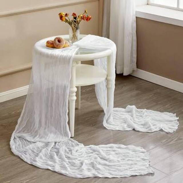 SHEIN 1pc Cheese Cloth Crinkle Table Runner, For Wedding, Bridal, Birthday Party Long Table And Round Dining Table Centerpiece Decor
