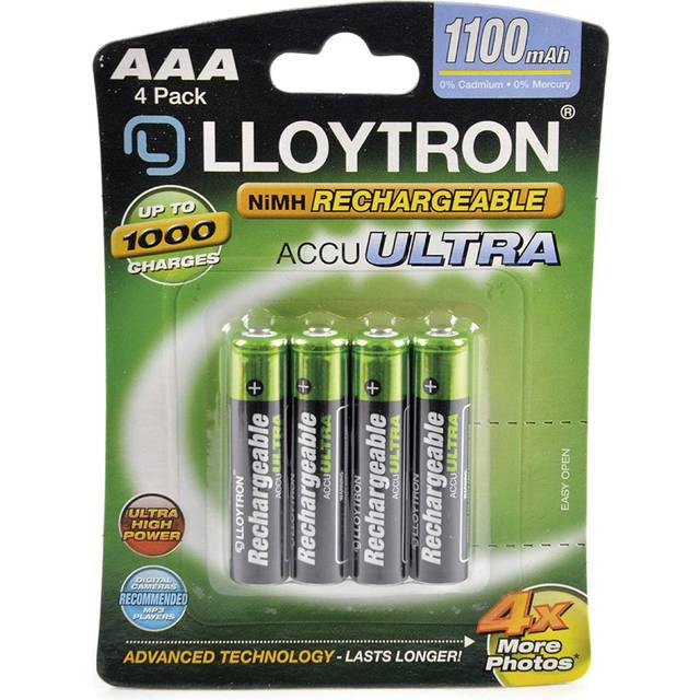Lloytron B1004 Rechargeable Accuultra AAA Ni-MH Batteries 1100mAh - 4 in a Pack
