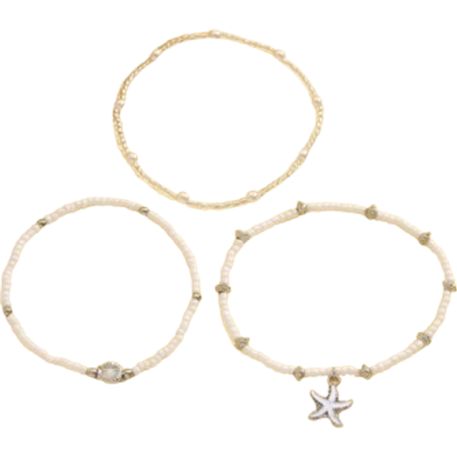 SHEIN 3pcs/Set Women Simple White Bead Pearl & Silver Starfish Shell Anklets, Suitable For Daily Wear And Holiday Travel