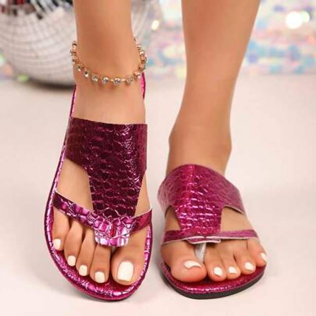 SHEIN Rose Red Designer Flat Flip Flops Women Summer Beach Sandals Roman Style Open Toe Slides