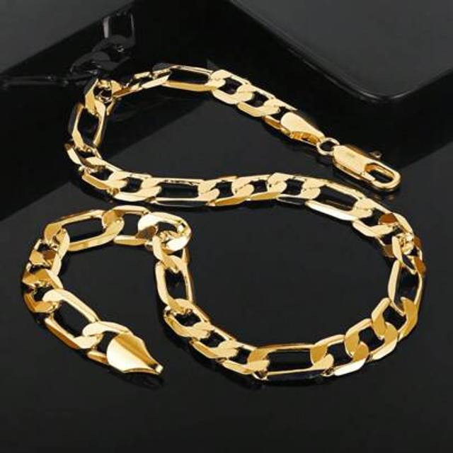 SHEIN Solid 18K Gold Flat Side Chain Necklace For Men Classic 12mm Cuban Chain 18/20/22/24/26/28/30 Inch Charm Fashion Hip Hop Thick Chain Jewelry Gift