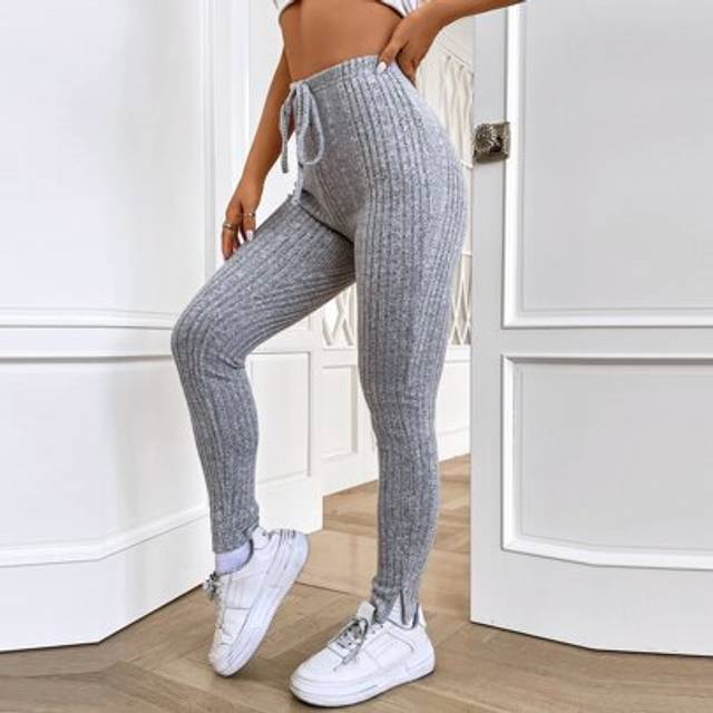 SHEIN Knot Front Split Hem Ribbed Knit Leggings
