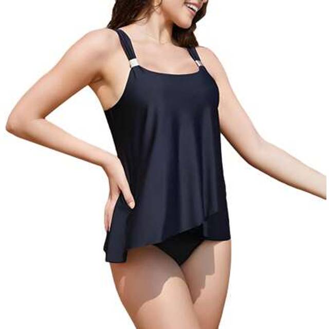SHEIN Women&#39;s Summer Tankini Swimsuit Solid/Floral Print Sleeveless Tank Tops With Shorts Two Pieces Bathing Suits