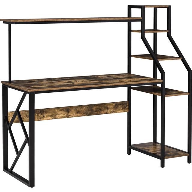 Computer Desk with Shelves Home Office Study Table with 6 Tier Storage Industrial Workstation for Small Rustic Spaces - Home Living | TJ Hughes