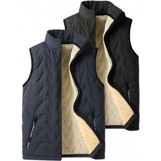 SHEIN Fleece Vest For Men, Sherpa Fleece Vest, Winter Stand Collar Thickened Warm Jacket, Cold-Proof Sportswear Top