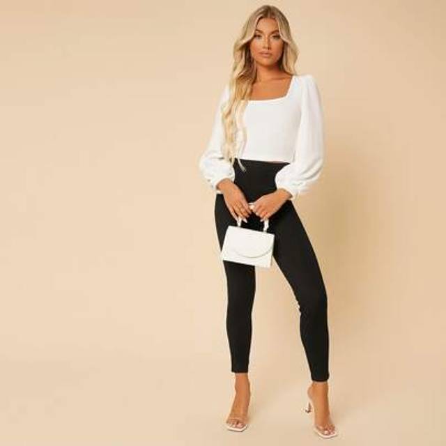 SHEIN High Waist Fold Pleated Cropped Trousers