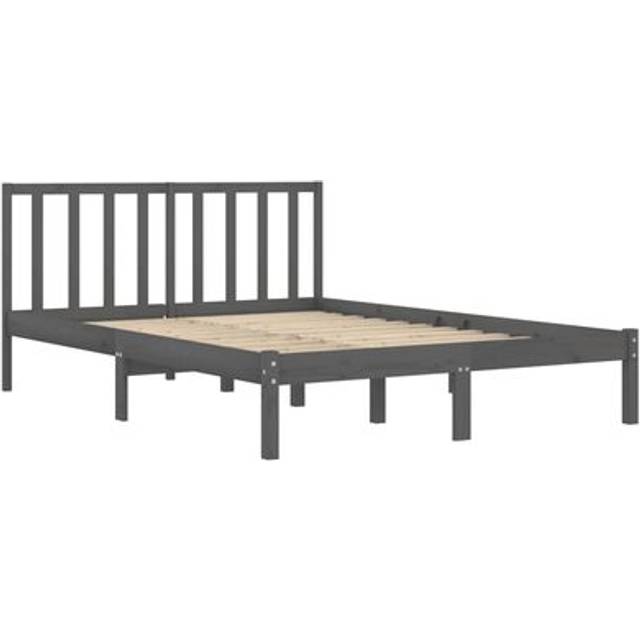 vidaXL Bed Frame without Mattress Grey Solid Wood Pine 135x190 cm Double Double
