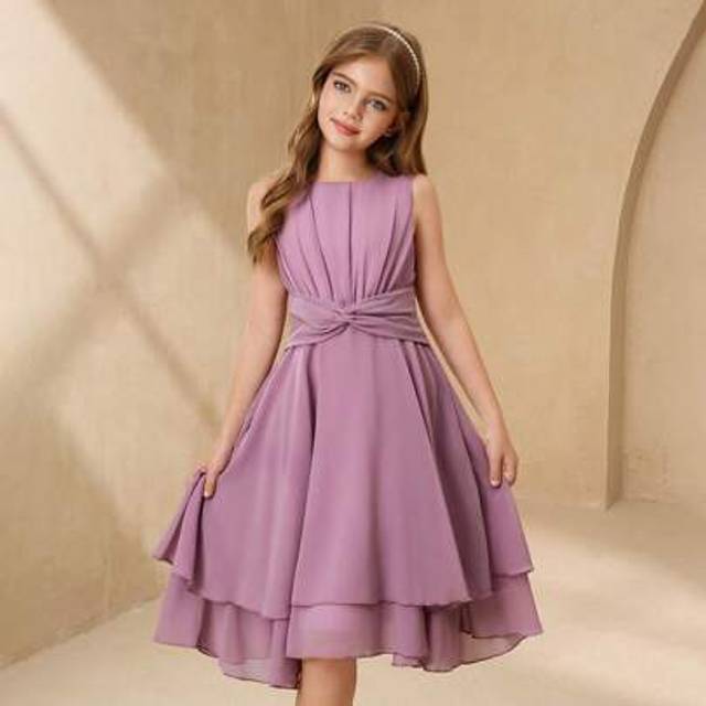 SHEIN Girls&#39; Elegant Lilac Sleeveless Midi Dress, Suitable For Party, Holiday, Formal Occasions, Flower Girl Dress, Birthday Performance And More