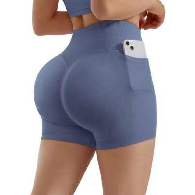 SHEIN Impact Seamless Pockets Shorts 4.5&#34; Scrunch Butt Lifting Gym Shorts For Women Booty Workout Shorts Tummy Control Cycling Shorts Yoga