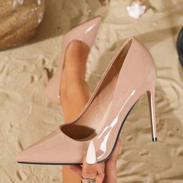 SHEIN 11.5cm Pointed Toe PU Mirror Surface High Heel Pumps For Women, Elegant Stylish Sexy High Heels Suitable For Party