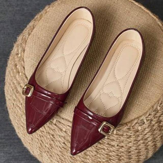 SHEIN Women&#39;s Pointed Toe Slip-On Ballet Flats, Casual Party Wear, Burgundy Color, Suitable For Daily, Outdoor Activities, Versatile, Spring/Summer