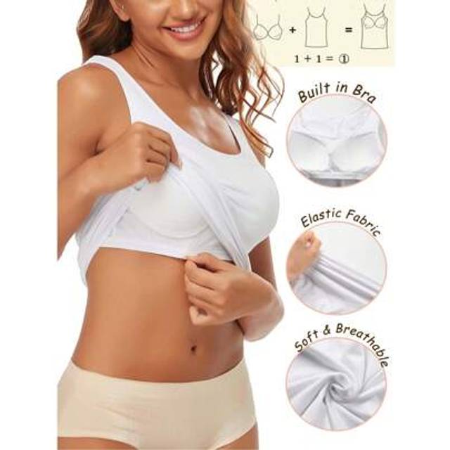 SHEIN Women&#39;s Tank Tops Soft Wide Strap Camisole With Built In Shelf Bra Vest Padded Bra Casual Yoga Tops Shirt