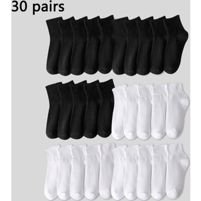SHEIN 5 Pairs/10 Pairs/20 Pairs/30 Pairs/Unisex Short Tube Socks With Black And White Solid Color Socks With Vertical Stripes At The Mouth, Suitable For Wea