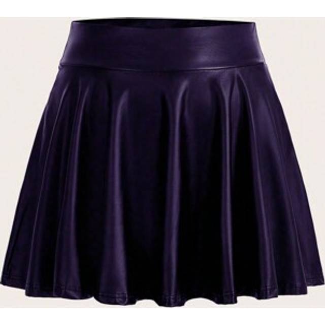 Flirla Plus Size Solid Color Casual Skirt, Summer PU Leather Women Outfit