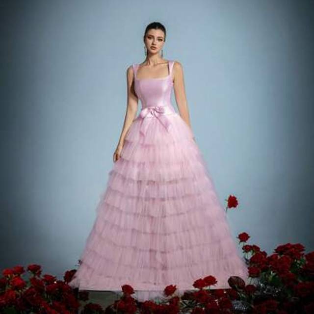 Faeriesty Faeriesty Elegant Romantic Gala Dress With Satin Upper & Multi-Layered Tulle Skirt â Bow Accent & Dreamy Silhouette For Weddings, Red Carpet Events,