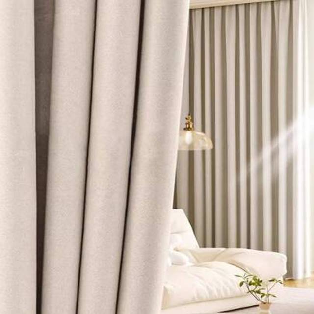 SHEIN 1pc Contemporary Simple Linen-Like Cream Color High Opacity Blackout Dust-Proof Thermal Insulated Curtain, For Living Room & Bedroom
